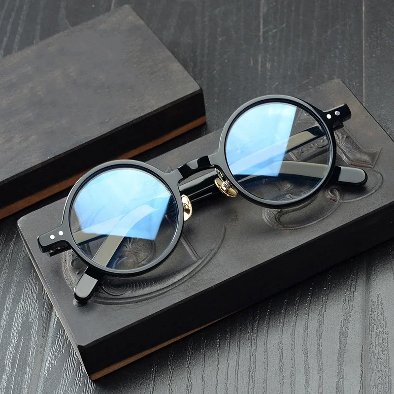 Óculos redondos de acetato de 45mm para miopia, óculos vintage para homens e mulheres, armação de tartaruga preta transparente, óculos de prescrição