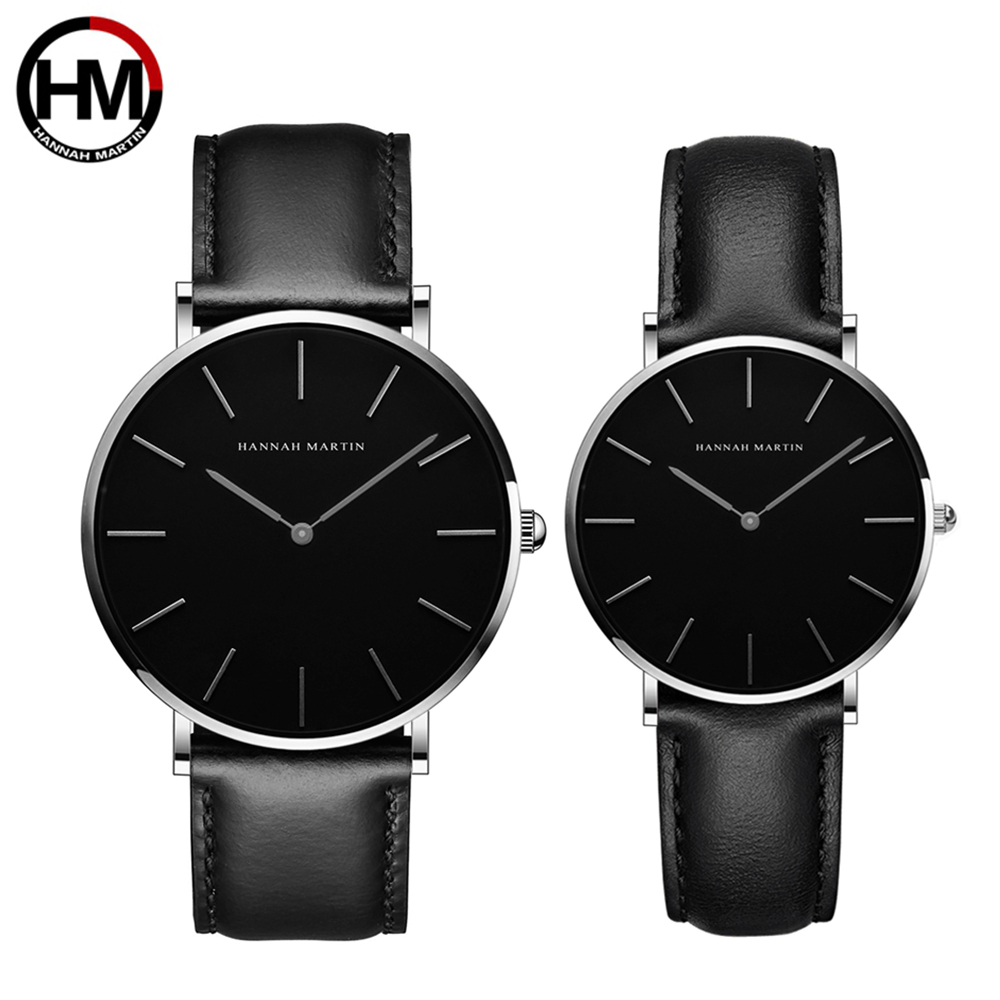 Hannah Martin-Relógios de pulso ultra fino para homens e mulheres, relógio de couro simples para casal, movimento japonês, marca de moda, 6,9mm