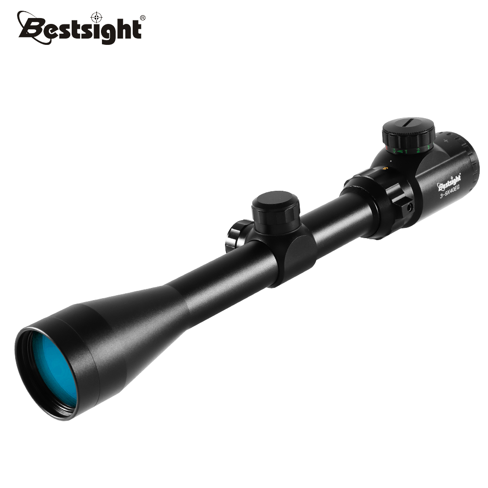 Luneta de Caça 3-9x40 com Retículo Iluminado Vermelho ou Verde e Suportes, Mira Óptica Tática Mil Dot para Caça a Ar