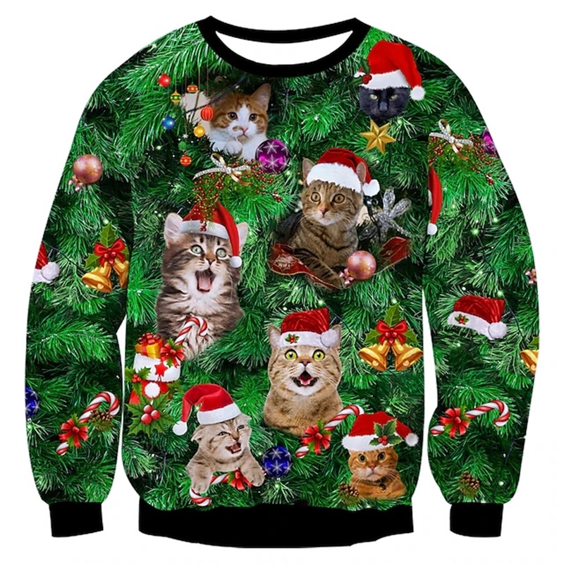 3D プリントおかしい猫ピザパターントレーナー男性女性クリスマスパーカー服メンズプラスサイズスウェットジャンパーストリート