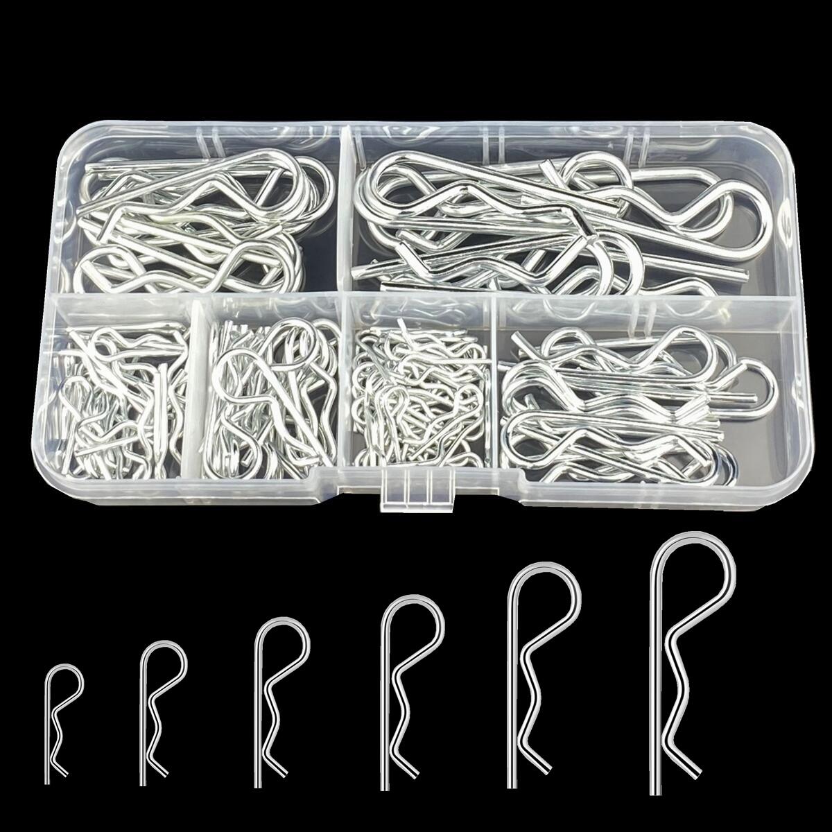 100/125 Stück R-Typ Splinte Set KIT Wave Latch Bolt Locking Split Clip Hitch Pins M1 M1.2 M1.5 M1.8 M2 M2.5 M3 sortiert im Karton