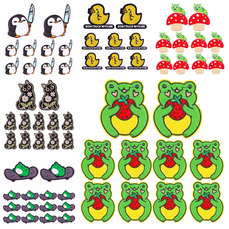 10PCS kartun hewan Patch menjahit pakaian termoadhesif Patch pada pakaian katak kucing Embroidey Patch besi pada Patch untuk pakaian