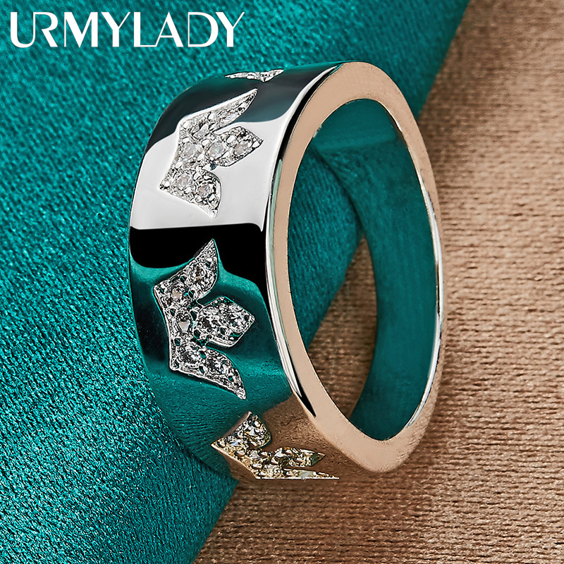 URMYLADY 925 Sterling Silver Crown Zircon 7-10 # Ring For Women Wedding Party Fashion Charm Jewelry