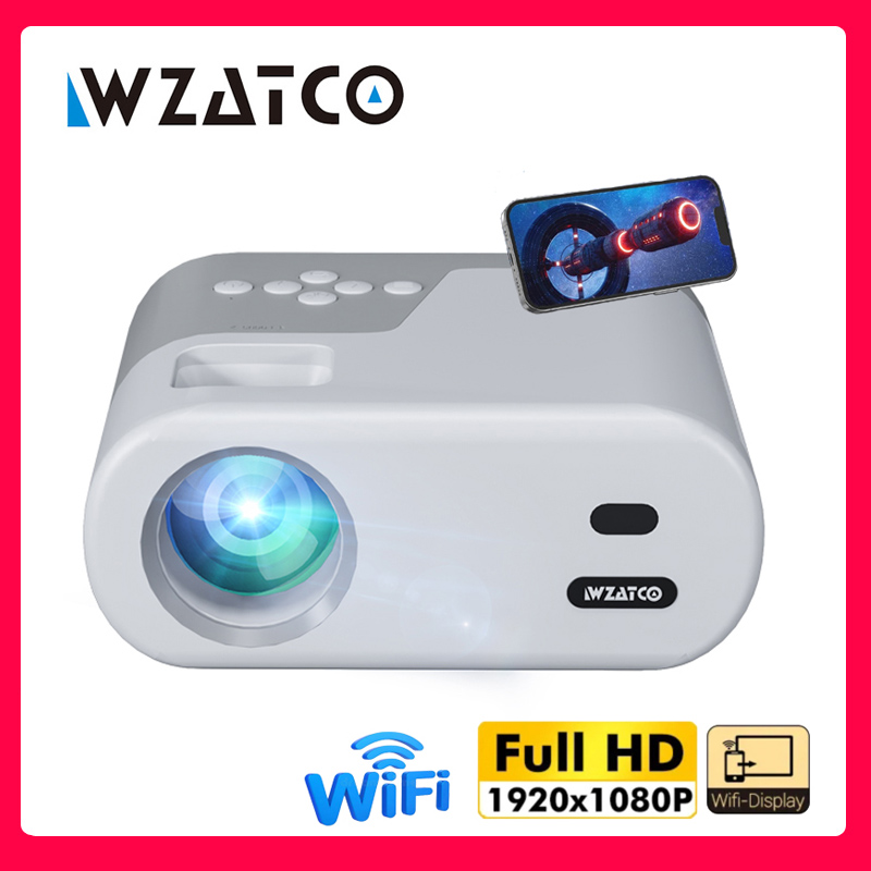 Wzatco Dp 02W Mini Projectoren Wifi 5 Spiegel Scherm Bluetooth Ondersteuning Full Hd 1080P Projector 4K Led Home Theater Beamer
