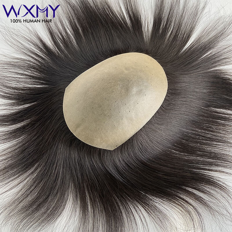 Prótesis capilar de doble nudo con base de piel fina para hombre, transpirable, con aspecto de cuero cabelludo biológico, de cabello humano natural, peluca para hombre