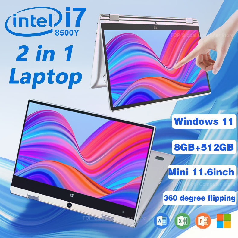 Laptop Portatile 2 in 1 con Intel Core i7-8500Y, Windows 11, 8GB RAM, 1TB/2TB SSD, Schermo Touch da 11.6", Notebook 360° °   Computer Portatile per Ufficio