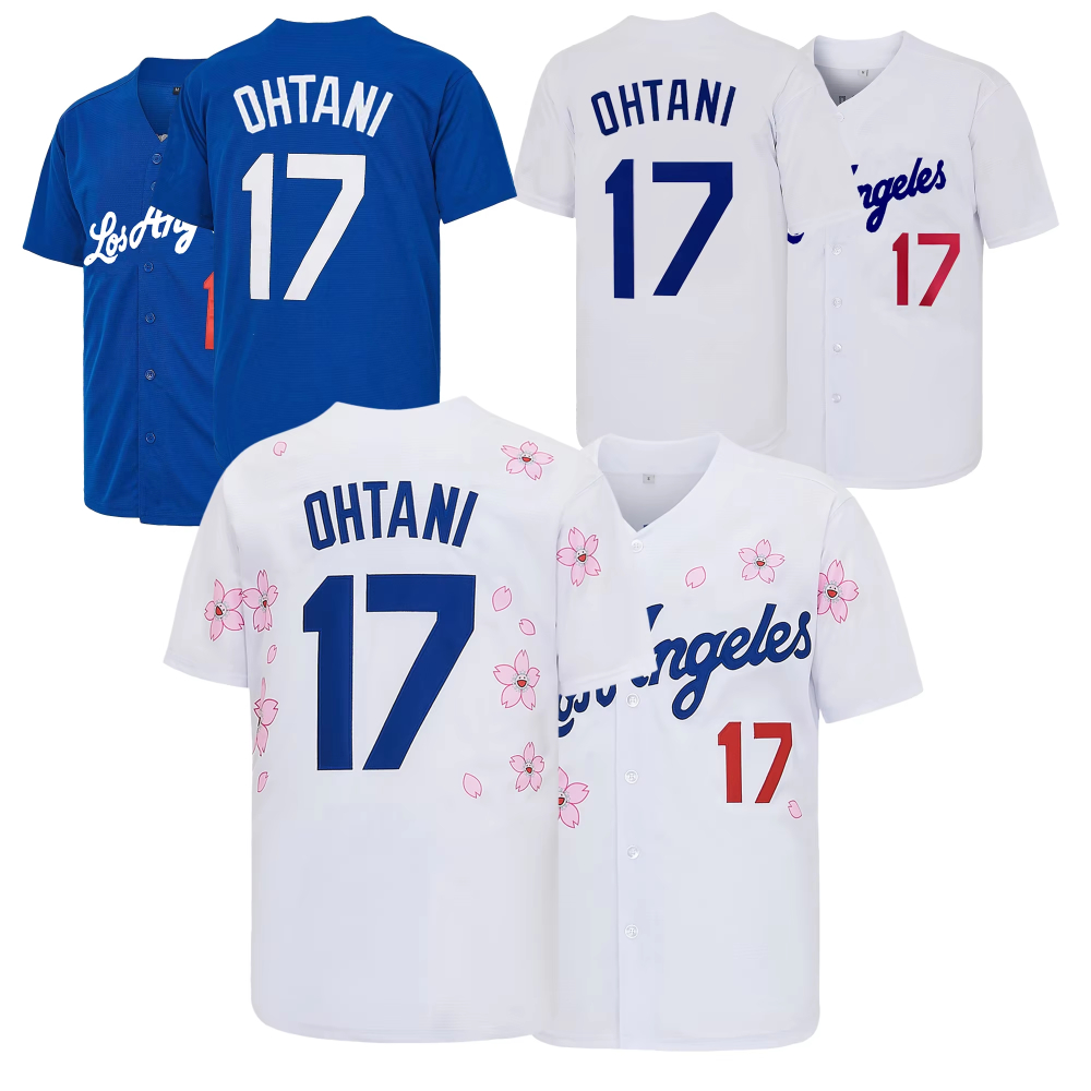 Men Or Kid #17 Ohtani Embroidery Baseball Jersey,Japan Cherry Blossom and Team Blue White Versions,Training Competition Apparel