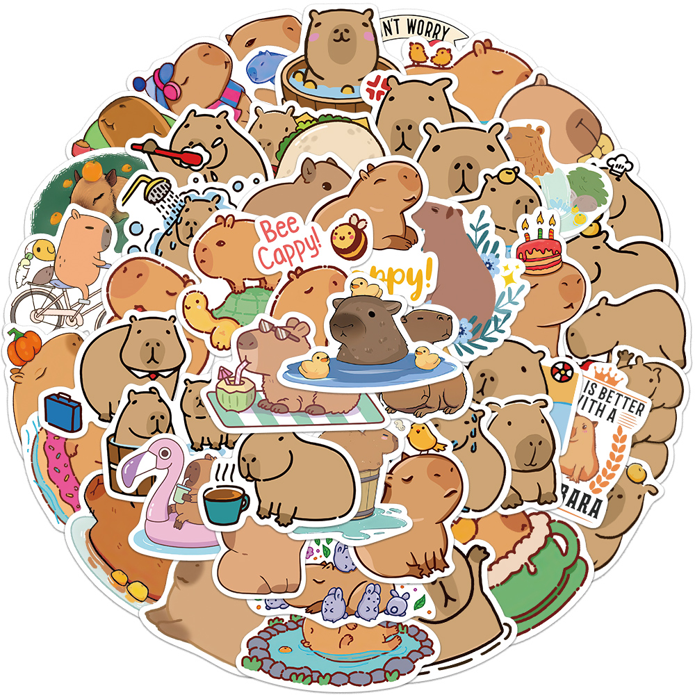 50PCS Cute Capybara Animal Stickers Car Motorcycle Travel Luggage Phone Guitar Laptop Cartoon Helment Decal Kid Gift Toys