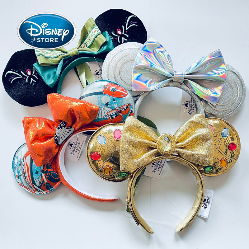 2025 Original Disney Mickey orejas diadema Shanghai Disneyland Minnie diadema de cuero diadema lazo de lentejuelas accesorios para el cabello fiesta
