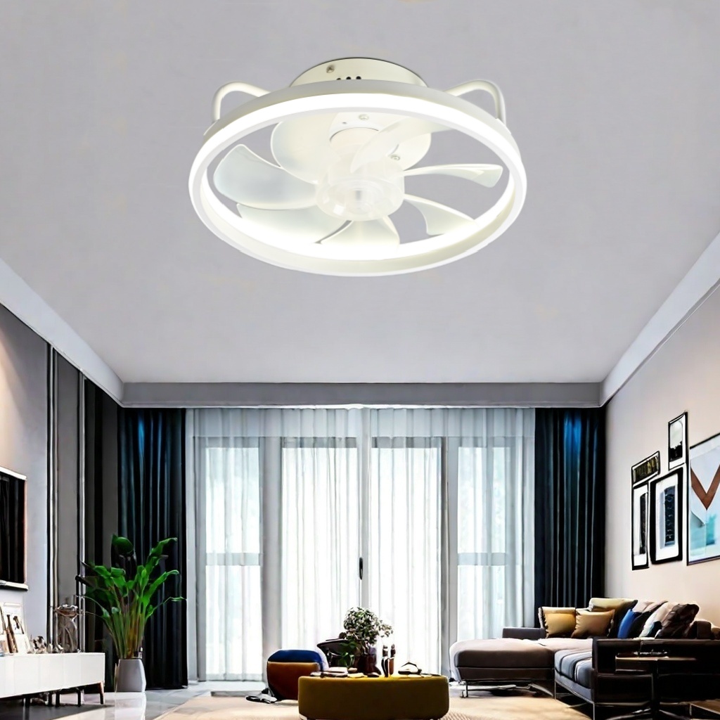 Ventiladores de teto de perfil baixo com luzes e controle remoto, ventilador LED sem lâmina regulável 3000K-6500K montagem embutida para quarto, cozinha