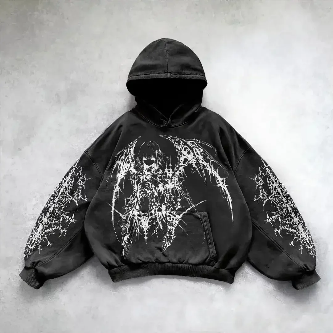 90s Angel New Sweatshirt Fashion Pattern Printed Cotton Pullover Hoodie Men Harajuku Hip Hop Retro Loose Couple Sweatshirt