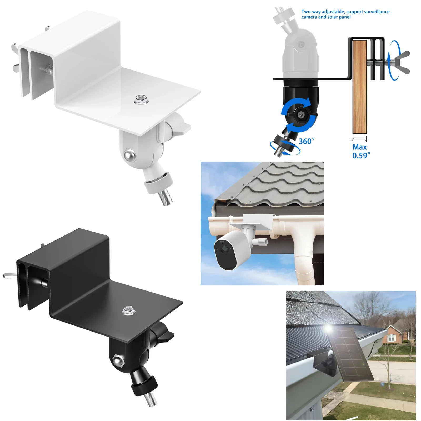 Всепогодное крепление для желоба для Argus 2/Pro/Eco/Go/Go PT/PT/3/3 Pro/eufyCam S40 L20 L40/Doorbell 2K/1080P/DualCamera (черный)