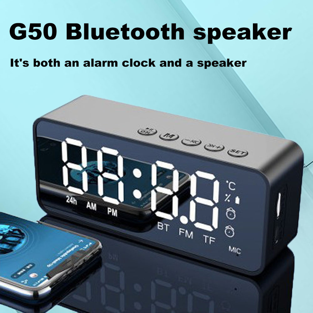 G50 sem fio bluetooth alto-falante espelho retrovisor despertador portátil casa cartão inserção despertador sistema de som com cartão fm