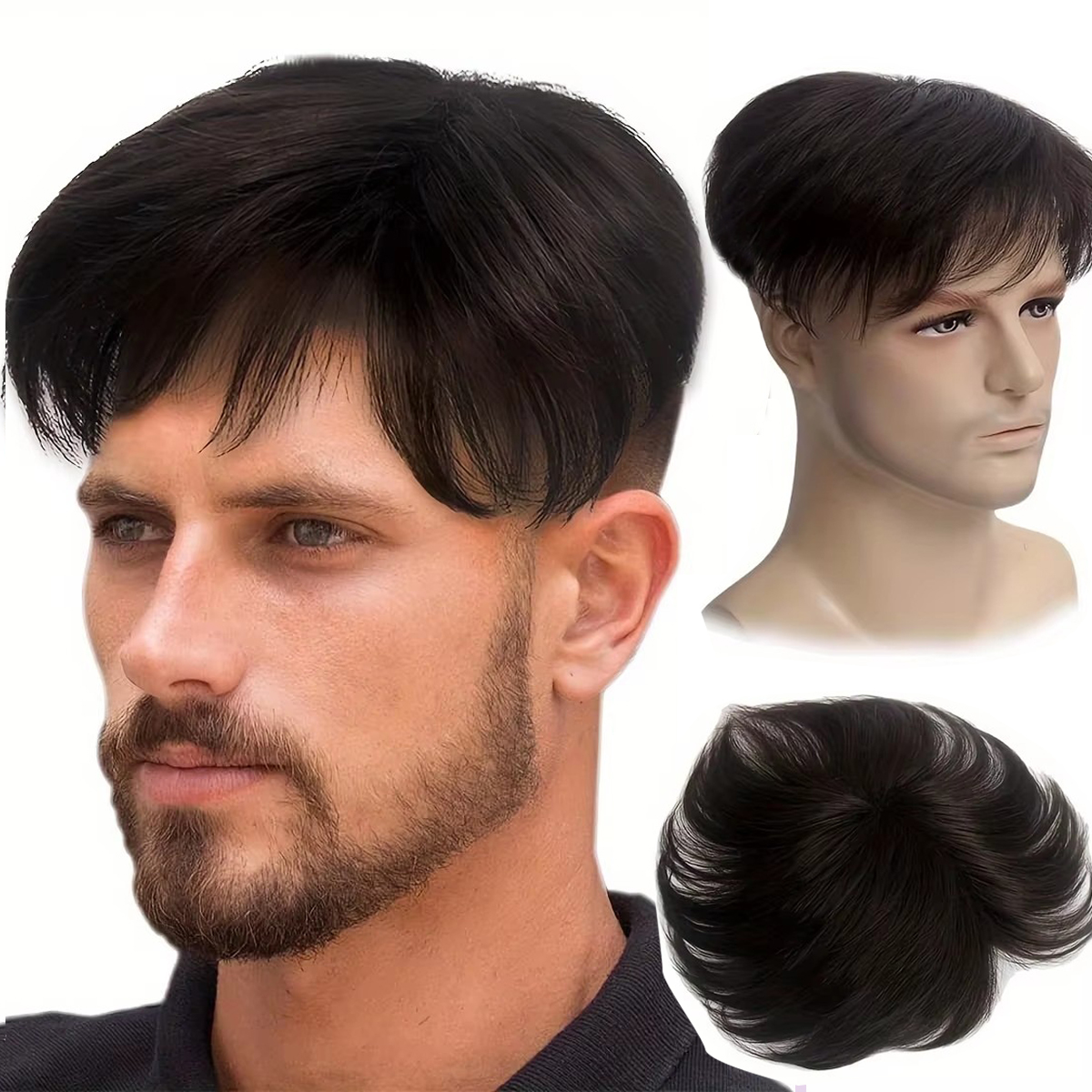 男性用の短い人間の髪の毛のトッパー,ヘアピース,ヘアエクステンション,脱毛用のトーピー,ナチュラルブラック,カバー