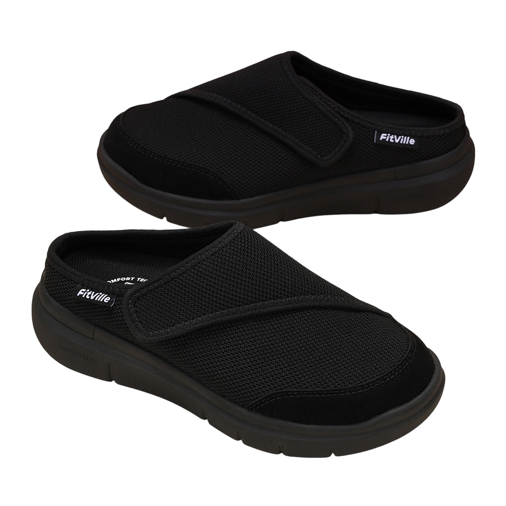 Sandal Ortopedi Wanita FitVille Bakiak Berlapis Bulu Lebar dengan Dukungan Lengkungan Sepatu Pedik Pemulihan Sepatu Slip-On Nyaman