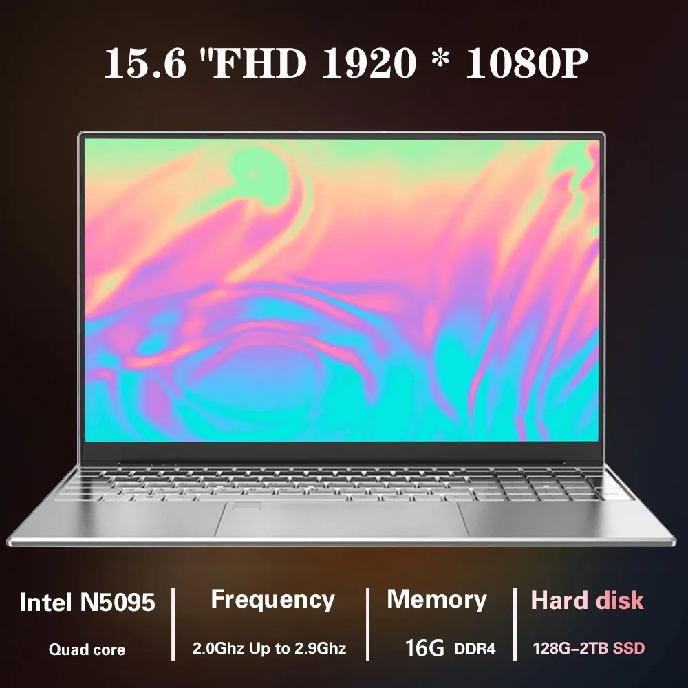 แล็ปท็อปราคาถูก15.6นิ้วหน้าจอ IPS 16GB RAM Intel 11TH Celeron N5095A netbook Windows 10 11 Pro Office Notebook PC Portable