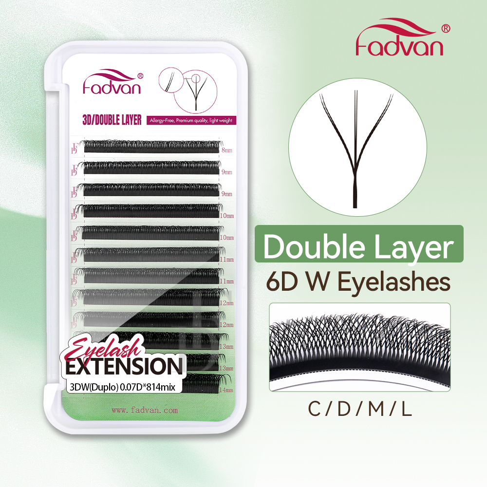FADVAN 6D-W รูปขนตา (3D เคล็ดลับคู่) ดอกอัตโนมัติ Premade แฟนขนตา