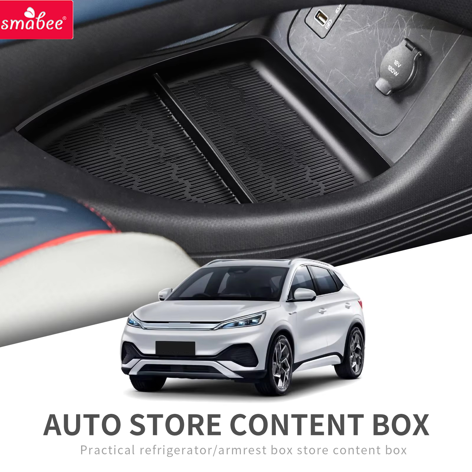 Smabee for BYD Atto 3 2022-2026 Center Console Lower Layer Storage Box Car Central Tray TPE Organizer Accessories Tidying