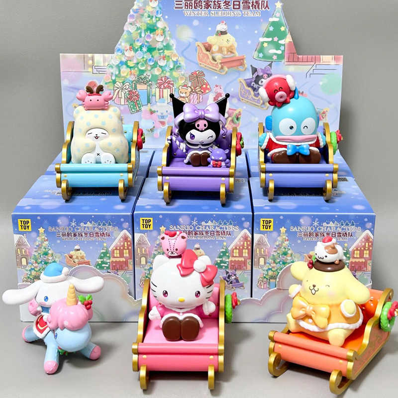 Новая зимняя команда Sanrio, слепая коробка, натуральная Kuromi Hellokitty Cinnamoroll Pom Pom Purin Hangyodon, детские рождественские подарки