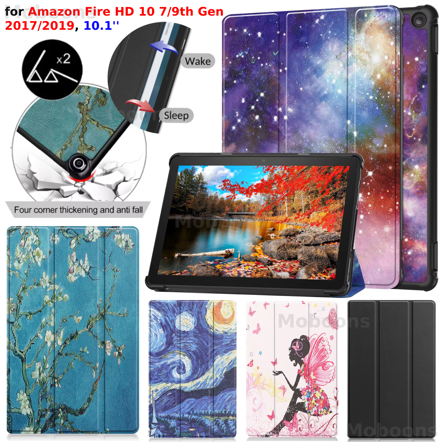 Para amazon fire hd 10 7th 9th gen caso 2017 2019 10.1 ''suporte de couro do plutônio capa sono/wake à prova de choque kindle fire tablet funda