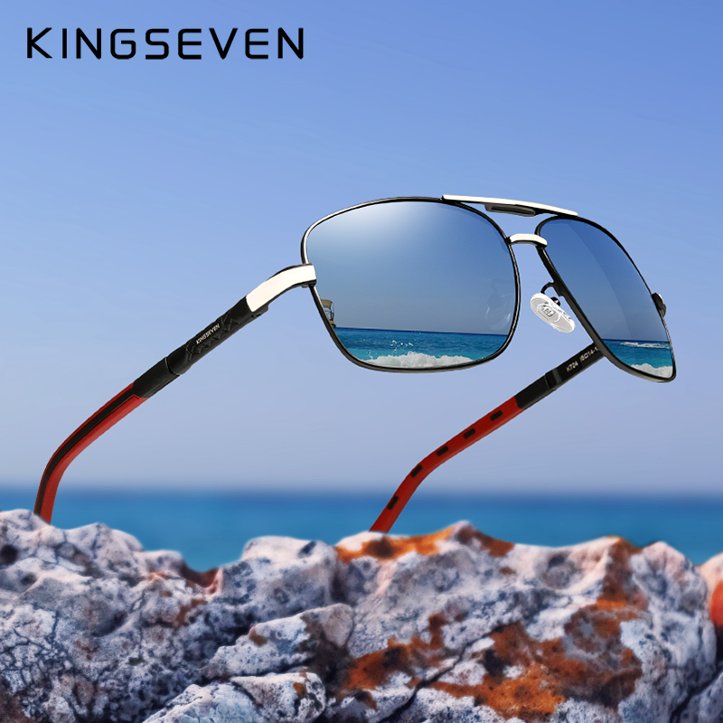 KINGSEVEN gafas de sol polarizadas de marca de aluminio para hombres y mujeres, montura de moda, gafas de sol de espejo para conducir patillas de diseño rojo