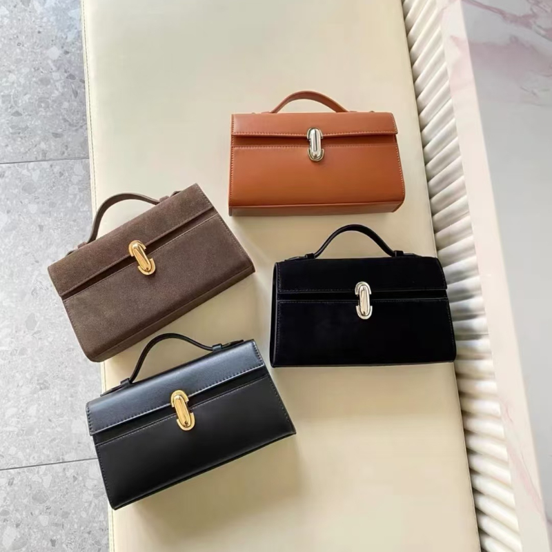 SAVETTE Marca The Symmetry 19 Bolsa de couro genuíno cor sólida bolsa simples pequena fileira quadrada bolsa feminina camurça