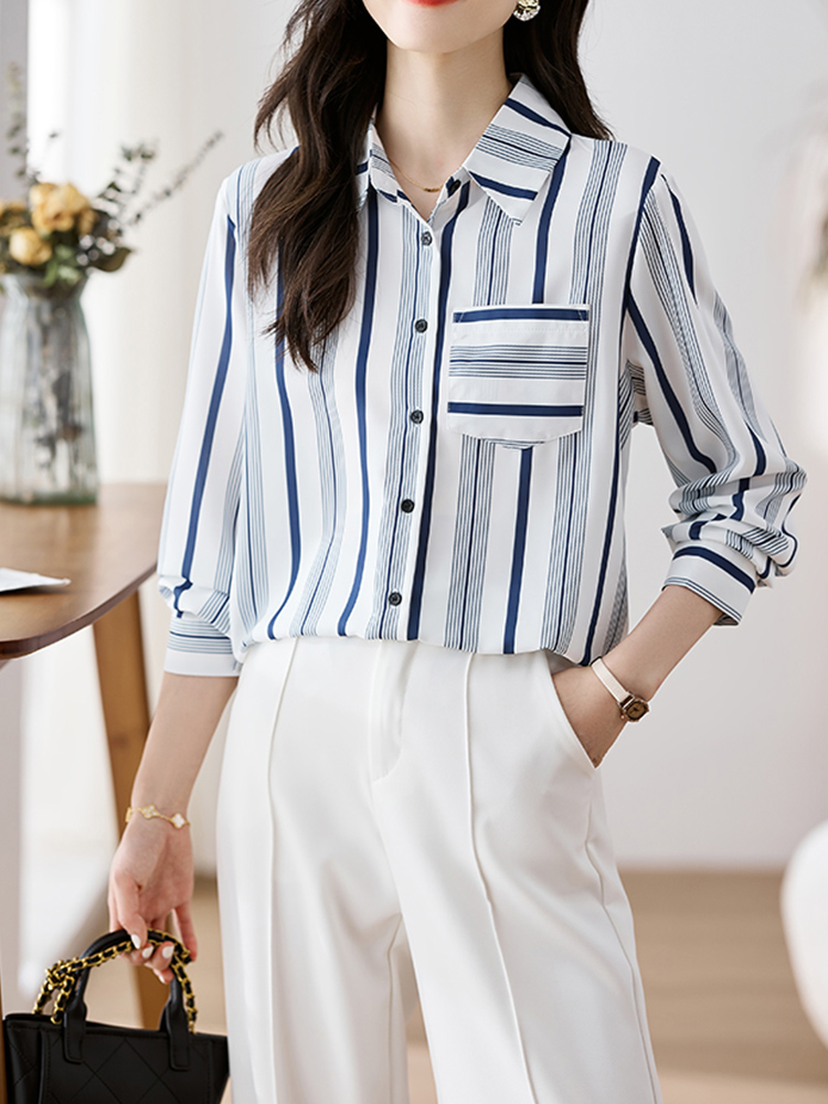 Camisas a rayas a la moda para Mujer, Blusas elegantes nuevas para Mujer, camisas de manga larga para primavera y otoño, Blusas para Mujer