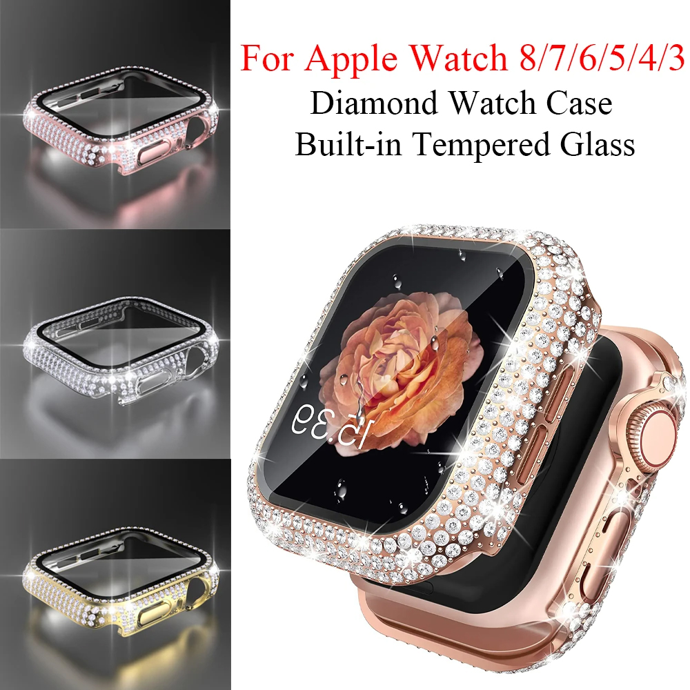 Diamentowy zegarek etui wbudowane szkło hartowane do Apple Watch Ultra 49mm 38mm 40mm 42mm 44mm 41mm 45mm iWatch 8 7 6 SE 5 4 3 pokrywa