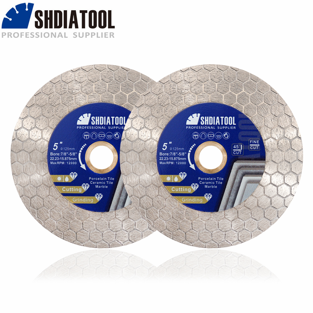 SHDIATOOL 2 uds Dia125mm disco de corte de doble cara hoja de sierra de diamante muela para azulejos de cerámica mármol placa cortadora de 5 pulgadas