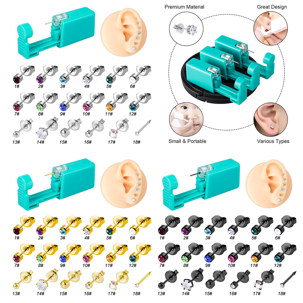 1 Unit Alat Tindik Telinga Steril Sekali Pakai Kit Mesin Tindik Telinga Tanpa Nyeri Tulang Rawan CZ Tragus Helix Gun untuk Perhiasan Wanita Pria