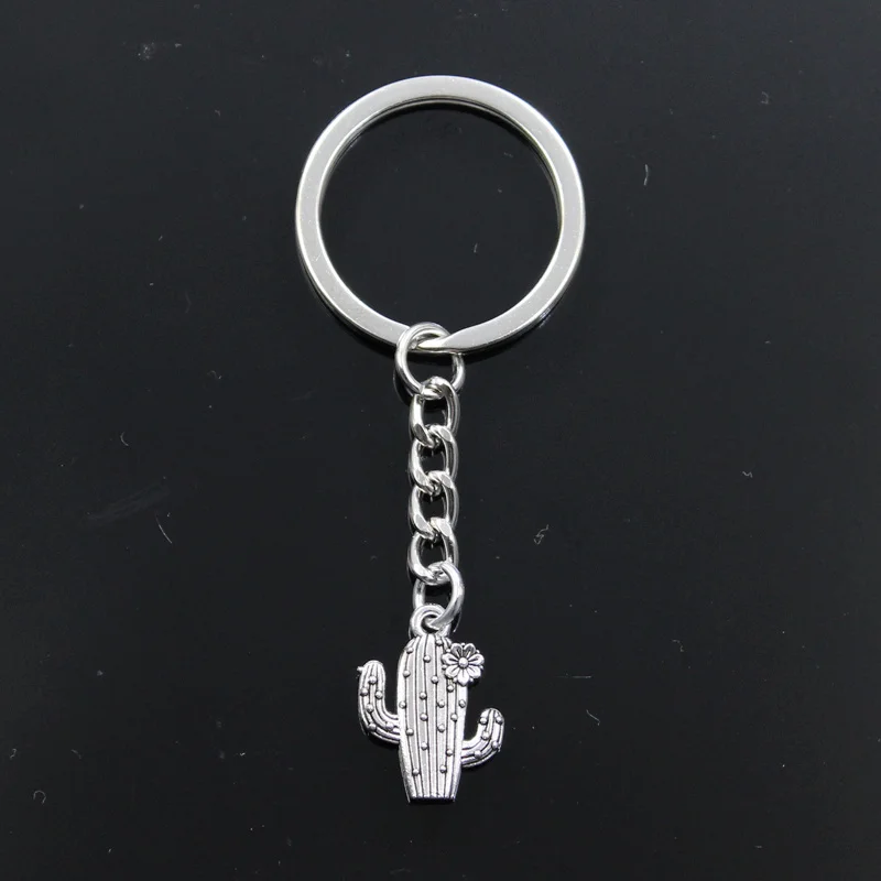 Fashion Keychain 20x15mm Desert Cactus Flower Silver Color Pendants DIY Men Jewelry Car Key Chain Ring Holder Souvenir For Gift
