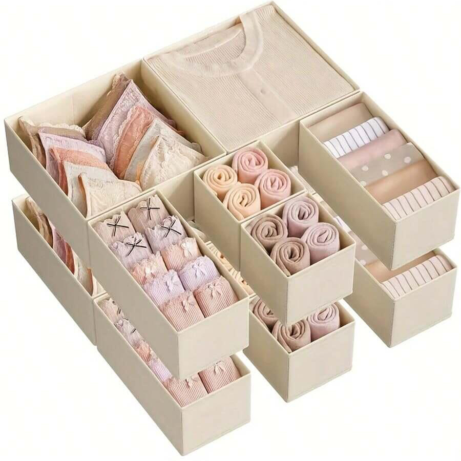 Juego de organizador de ropa interior plegable de 6/12 piezas • Cajas de almacenamiento duras para calcetines de sujetador • Organizadores de ropa con cajones/armario