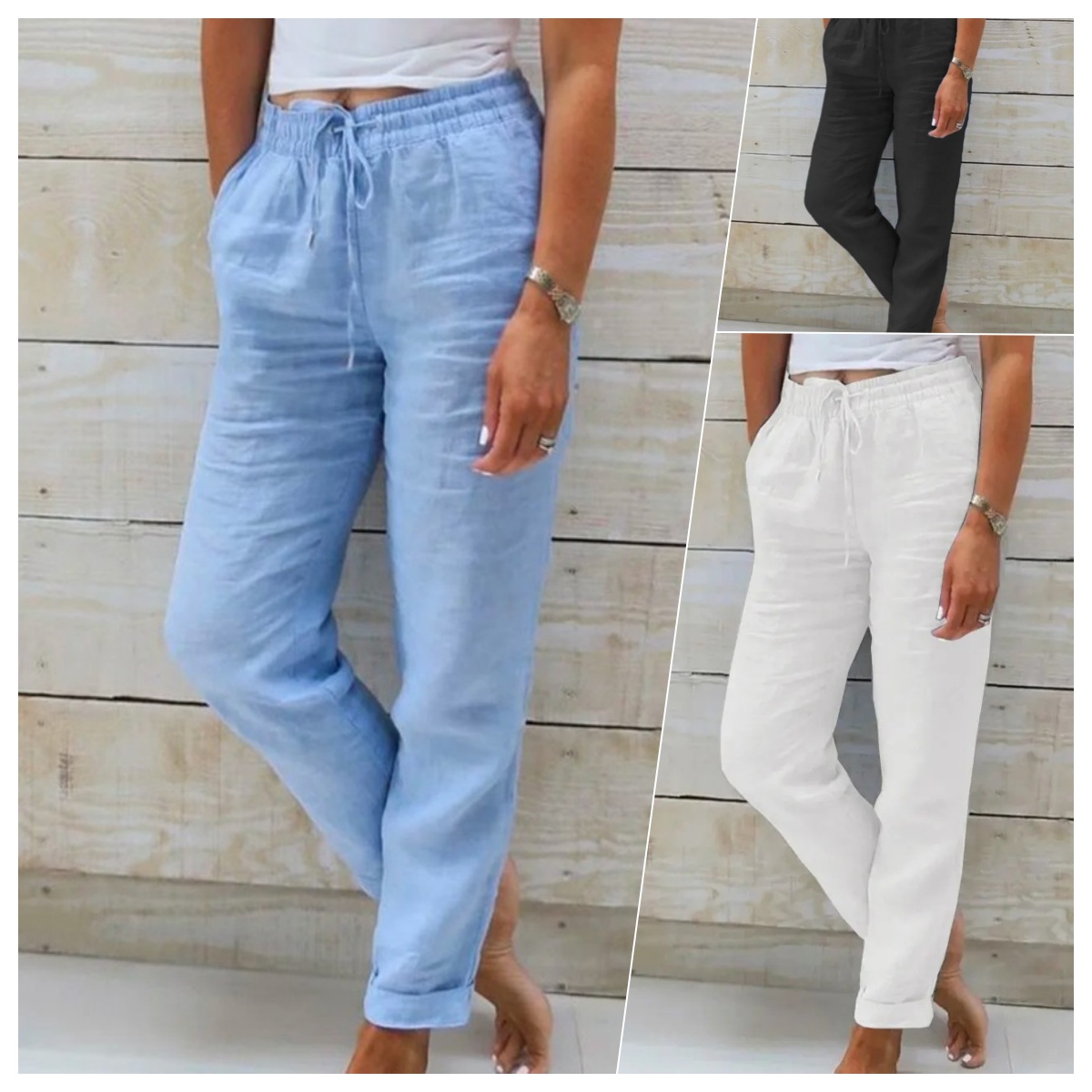Calças de verão de linho de algodão para mulheres cintura alta elástica calças casuais streetwear sólido roupas femininas 2024 calças lápis soltas