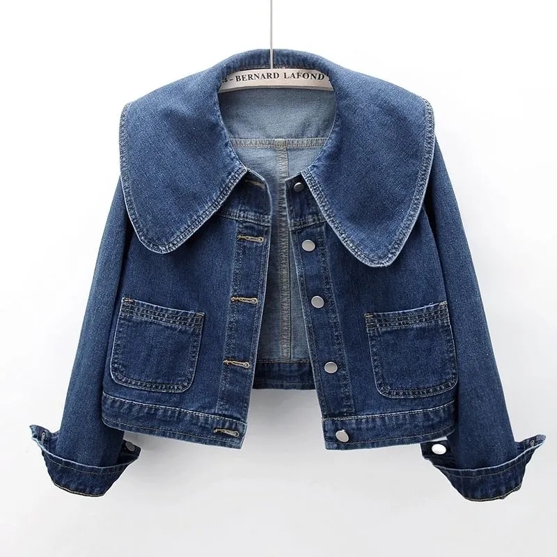 2023ผู้หญิงฤดูใบไม้ร่วงใหม่Denimแจ็คเก็ตแขนยาวลําลองสั้นDenim Coat Famaleกางเกงยีนส์แจ็คเก็ตOuterwear Casaco Jaqueta Feminina