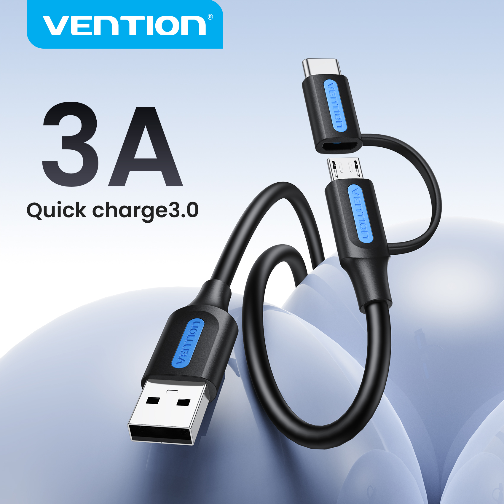 Cavo USB tipo C Vention per Redmi note 8 Cavo micro USB a ricarica rapida 2 in 1 per cavo USB per telefono cellulare Samsung Galaxy Note S10