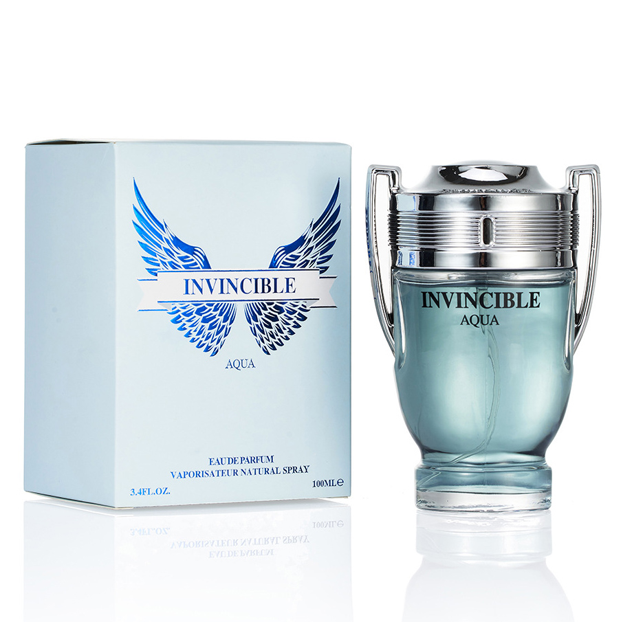 100ML 3.4FL.OZ INVINCIBLE AQUA メンズ香水 EDP、ウッディ アクアティック ノート、フレッシュ オーシャン フレグランス スプレー 男性へのギフト