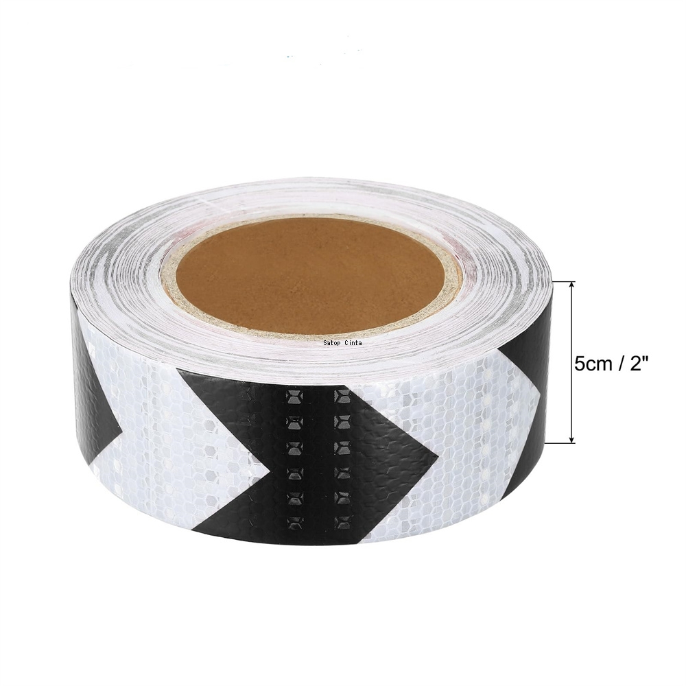 Pegatinas reflectantes de flecha de 5cm x 5m, cintas de seguridad de advertencia adhesivas impermeables blancas y negras, tiras reflectoras para camiones, remolques y coches