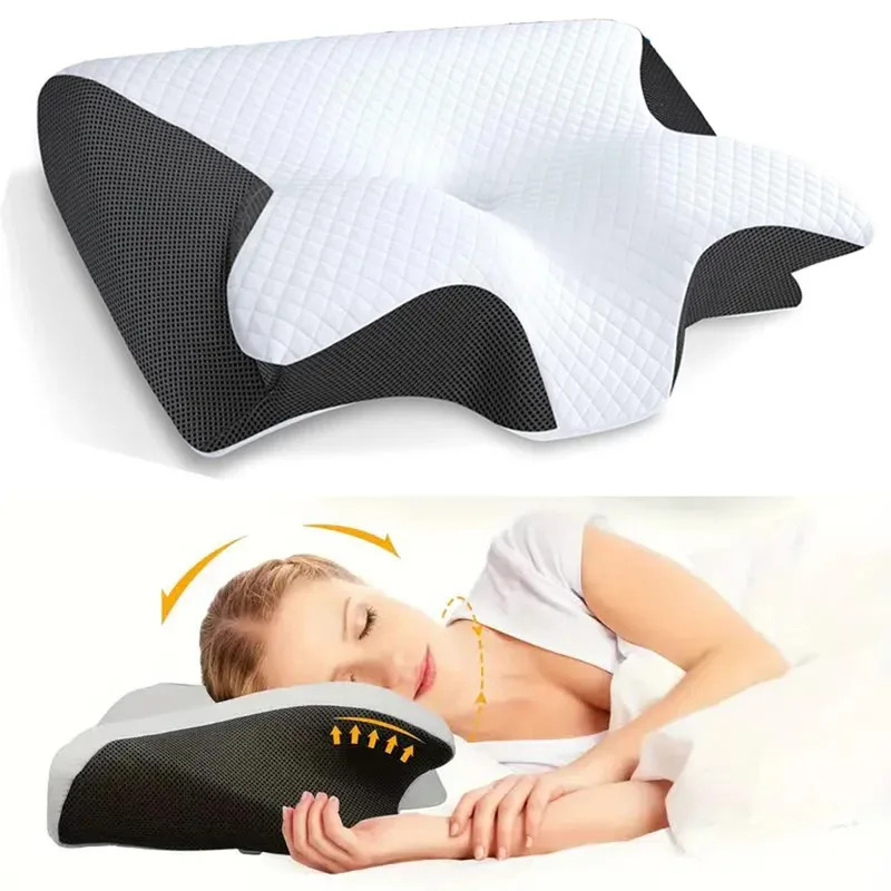 Oreiller de sommeil en mousse à mémoire de forme – Soutien cervical orthopédique avec récupération lente et massage du cou pour un repos confortable