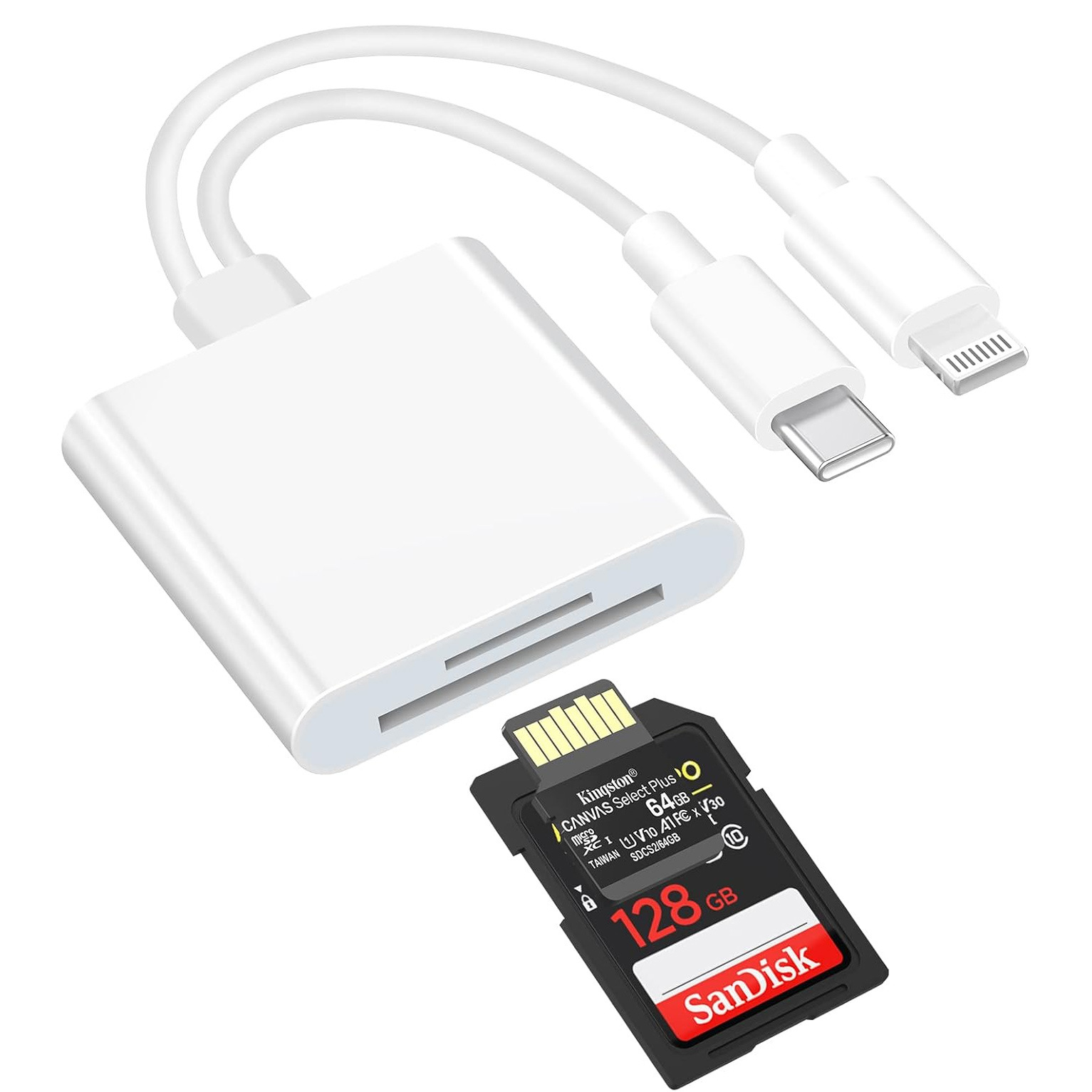 2 in 1 OTG Card Reader Type-C Dual Port SD TF Memory Card Adapter สําหรับ iPhone/IPad PC แล็ปท็อป Cardreader ไม่ต้องใช้ APP