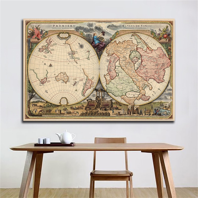 The World Map 59*42cm Non-woven Canvas Painting Vintage Posters Wall Art Pictures Living Room Home Decoration Teaching Supplies