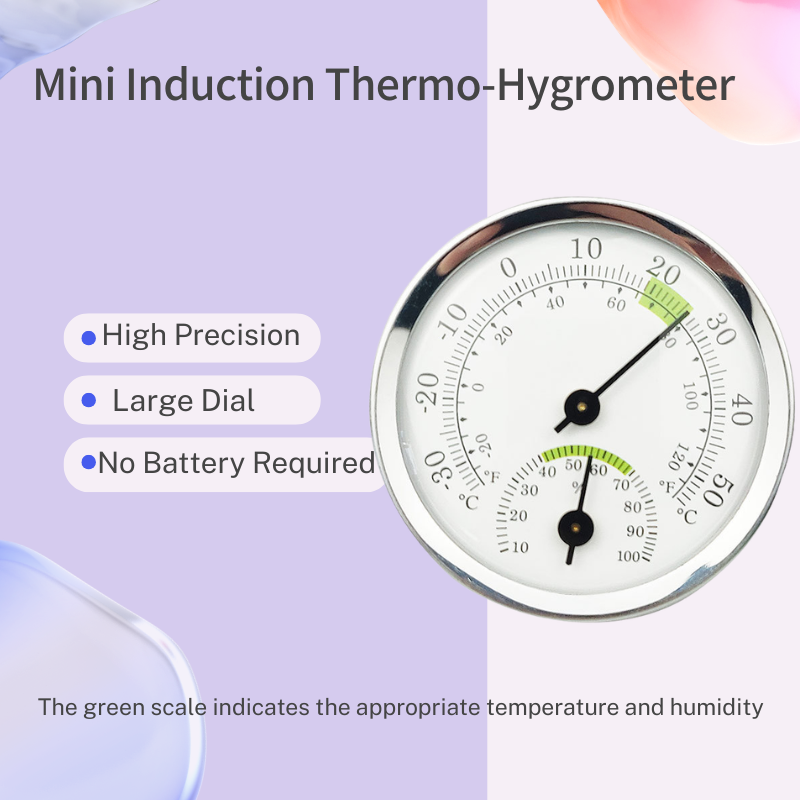 Mini-Thermometer mit Zeigeranzeige, Hygrometer, Induktions-Temperatur- und Luftfeuchtigkeitsmesser für den Innenbereich, für zu Hause, keine Batterie erforderlich