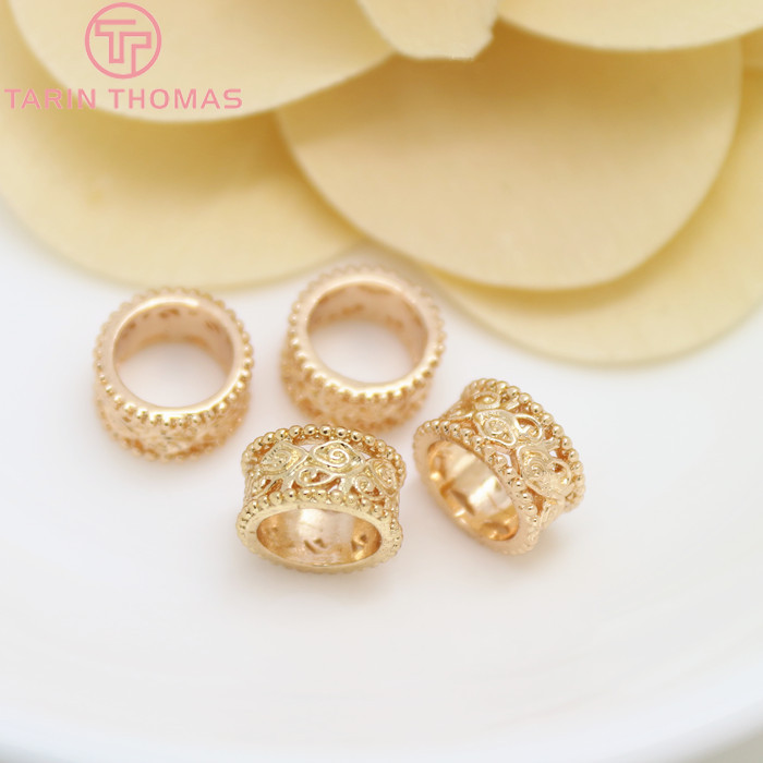 (2860)6 Buah 5*9MM 24K Warna Emas Kuningan Pola Berongga Lubang Besar Manik-manik Gelang Manik-manik Kualitas Tinggi Perhiasan Aksesori