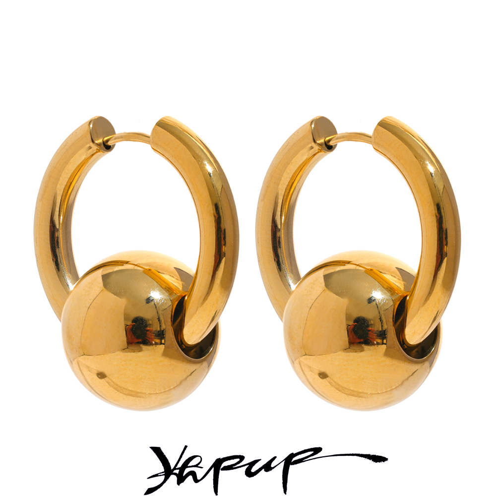 Yhpup 316l Edelstahl Metall Runde Kugel Creolen Wasserdicht 18K Gold PVD Überzogene Textur Mode Charme Schmuck Frauen neue