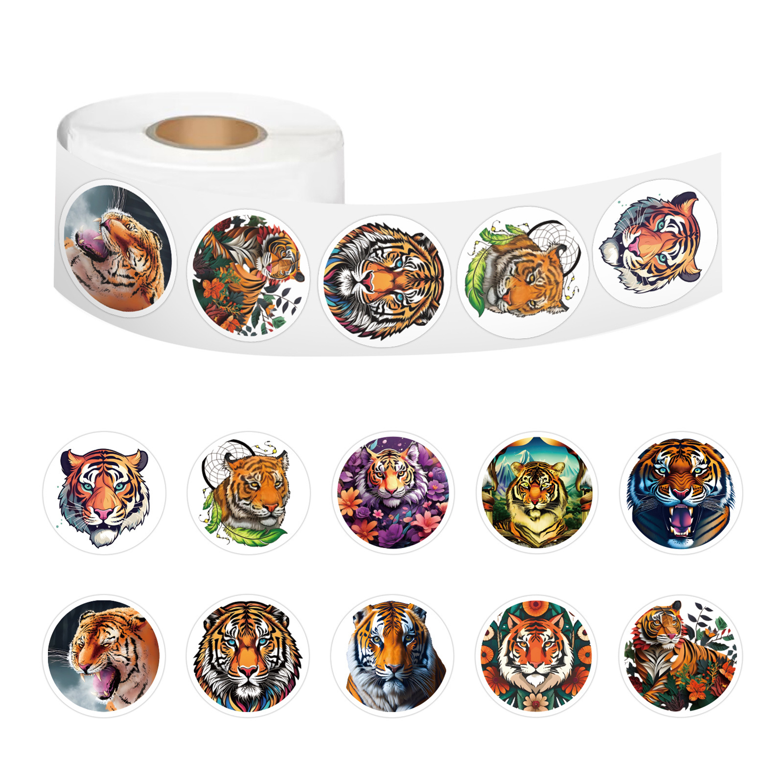 Autocollants ronds d'animaux de tigre, étiquette de récompense, autocollants de remerciement, cadeau d'étiquette de bancs, autocollant de décoration de papeterie, 100 PCs-500PCs