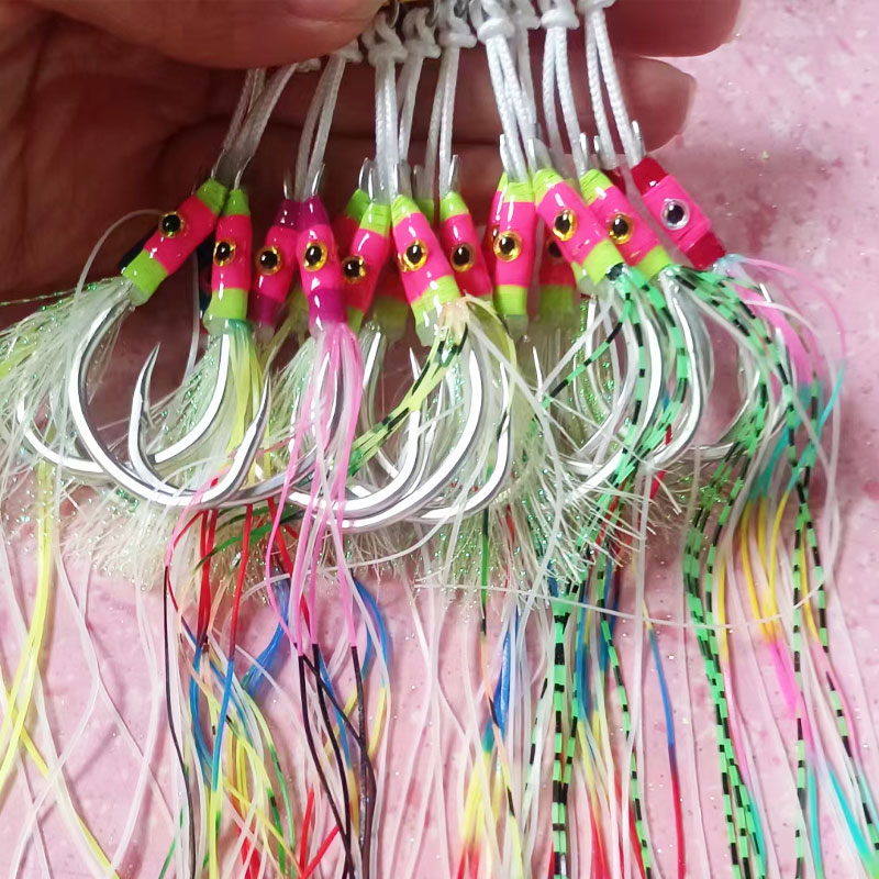 AS 10Pairs Fishing Hook Jjg Lure Fishing Boat Sea Fishing Pike Hook Glow Slow/Fast Jigging Hooks Double Barbed Assist Hooks