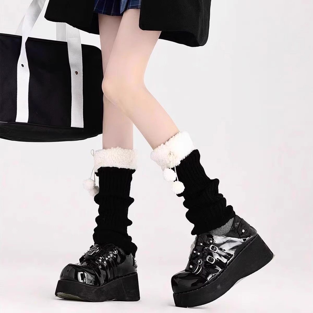 2025 New Hot-selling Autumn and Winter Leg cover Trend Personality Stitching Shape cute Warm Breathable Fur Ball Socks