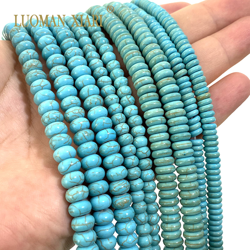 5x8MM Piatto Rotondo Blu Turchese Pietra Naturale Branelli Allentati Rondelle Del Distanziatore per la Produzione di Gioielli Braccialetti FAI DA TE Orecchini Accessori