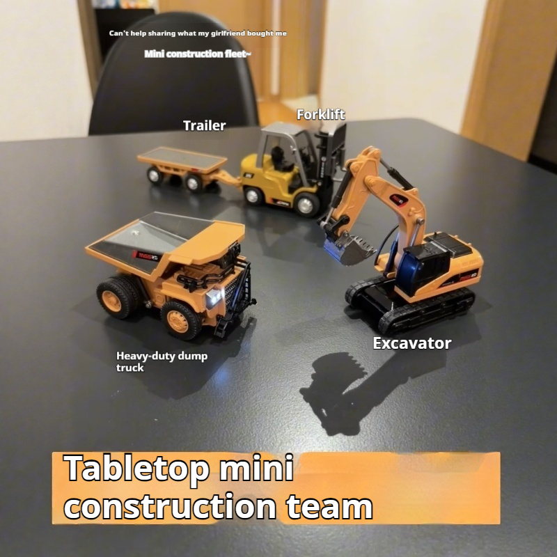 Set Mobil Rekayasa Remote Control Logam 1:64 - Truk Tambang, Excavator, Forklift, Model Die-Cast Tugas Berat untuk Meja Pajangan dan Bermain
