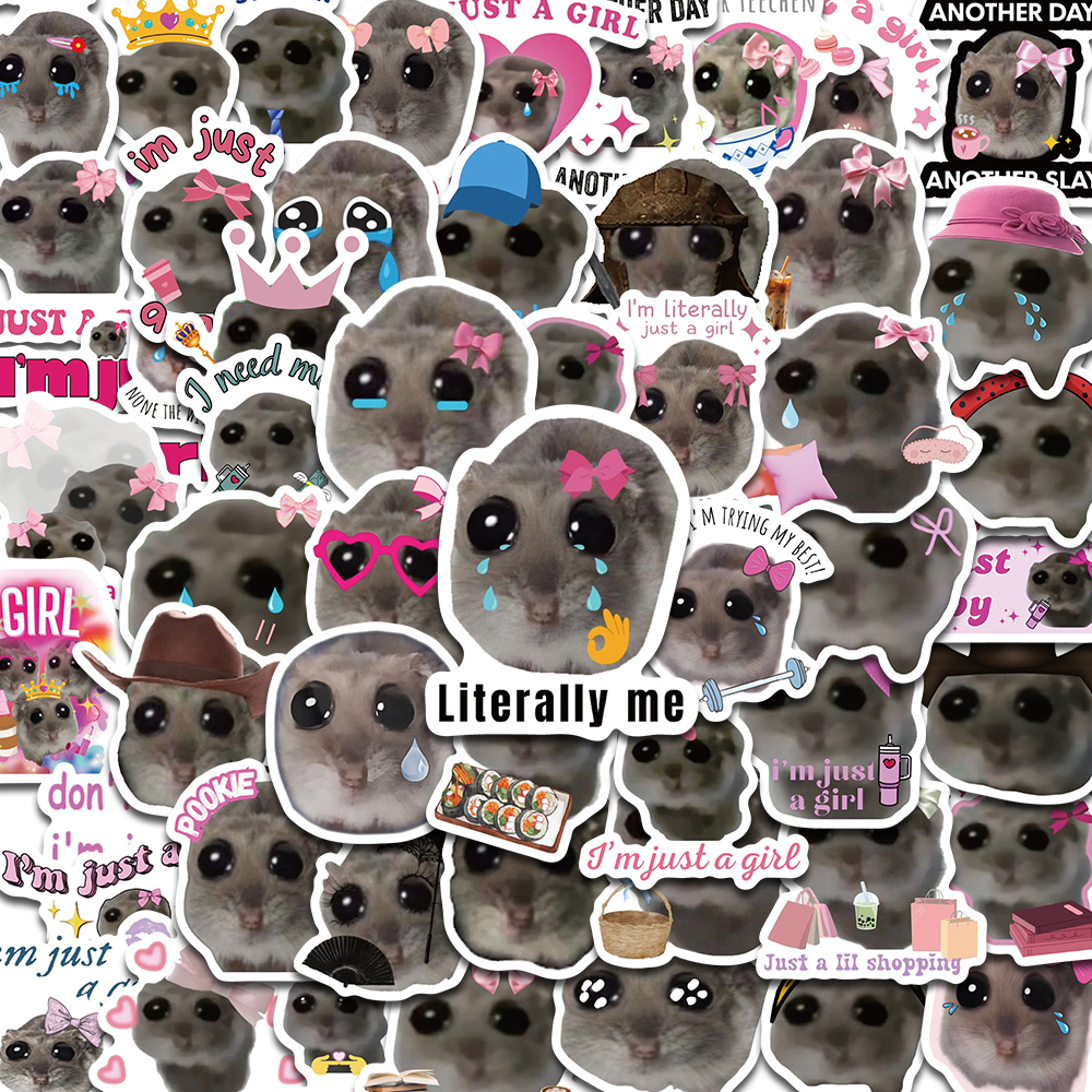 56 pièces triste Hamster Meme souris mignonne motif amusant autocollant esthétique Kawaii décalcomanies mignon dessin animé ordinateur portable bagages vélo journal autocollants