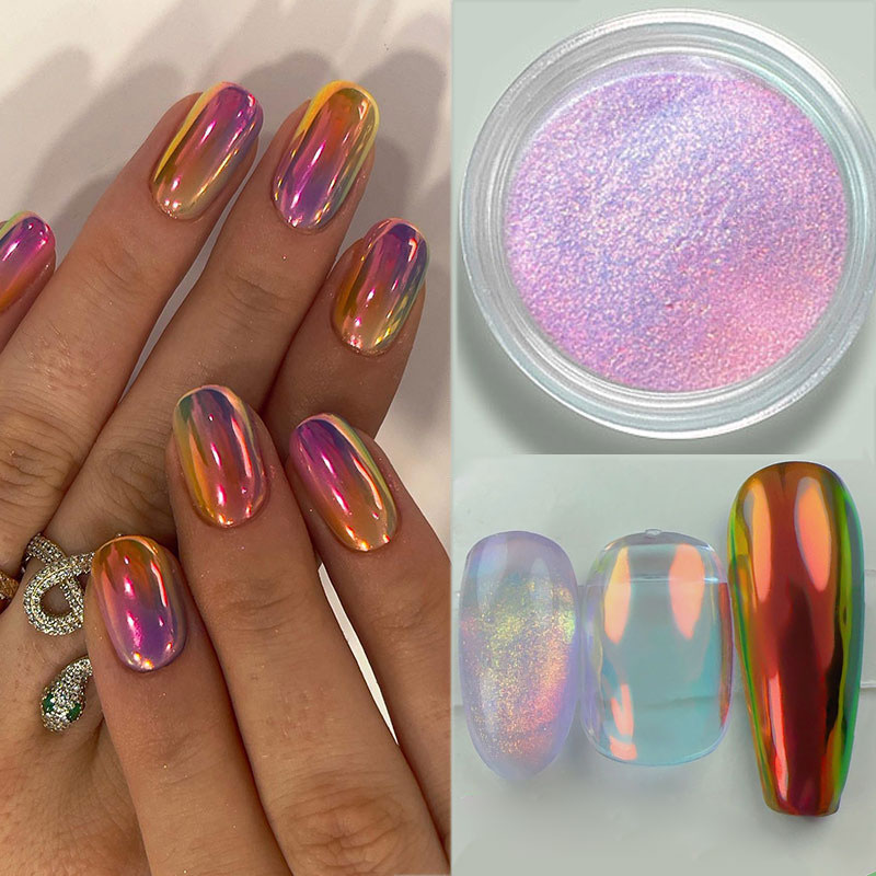 1jar Chrome Chameleon Aurora Nail Powder Metallic Effect Nail Glitter Pigment Mirror Nail Rubbing Dust Gel Nail Polish Supplies